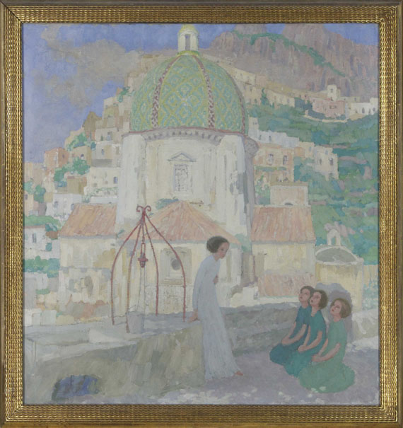 Carl Plückebaum - Mädchen am Brunnen vor Santa Maria Assunta, Positano - Cornice