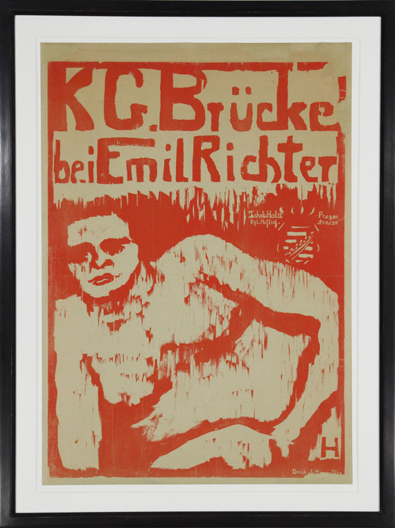 Erich Heckel - Plakat für die Ausstellung der K.G. "Brücke" bei Emil Richter - Cornice