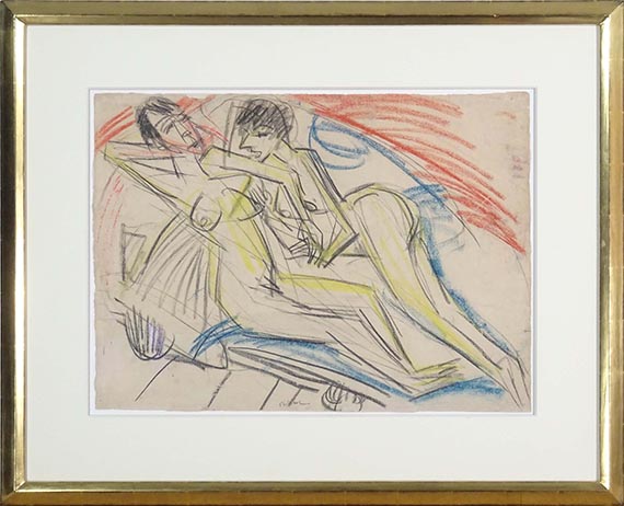 Ernst Ludwig Kirchner - Zwei nackte Mädchen auf dem Bett - Cornice