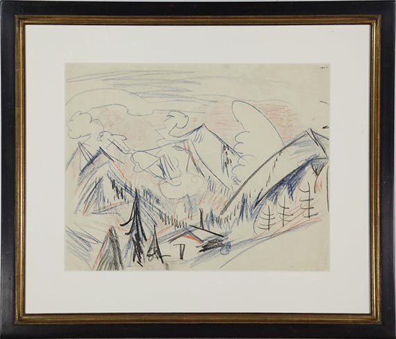 Ernst Ludwig Kirchner - Stafelalp (Berglandschaft bei Davos mit Berghütte) - Cornice