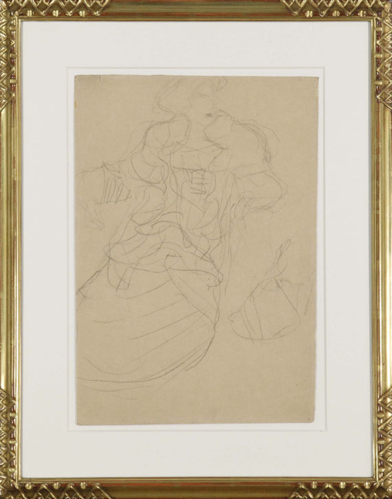 Gustav Klimt - Sitzend nach links, den Kopf nach rechts gewendet - Cornice