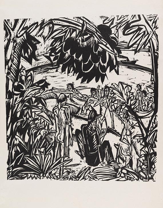 Ernst Ludwig Kirchner - Badeszene unter überhängenden Baumzweigen, Fehmarn