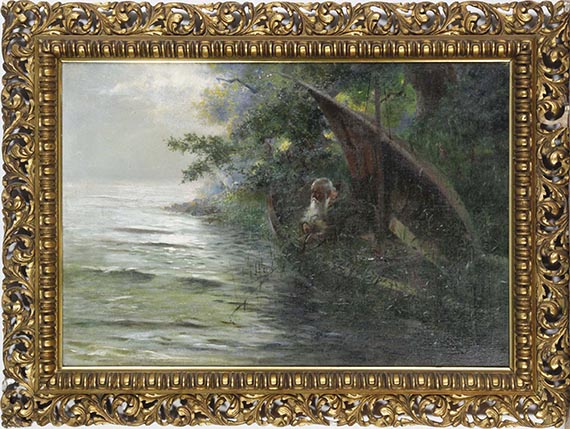 Thoma - Auf der Jagd (Geistlicher im Ruderboot, am Seeufer Enten auflauernd)