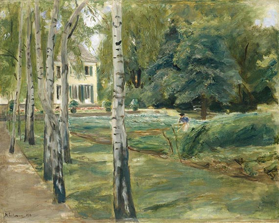 Illustration  for: Max Liebermann, Die Birkenallee im Wannseegarten nach Westen, 1918, oil on canvas, Hamburger Kunsthalle.
