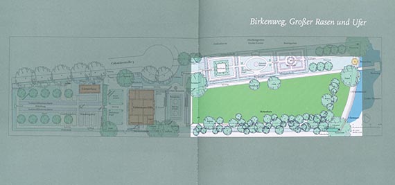 Illustration  for: Grounds around Liebermann’s villa in Wannsee, highlighted: the path through the birch trees, the great lawn and the sea-shore, map: Reinald Eckert. © Reinald Eckert