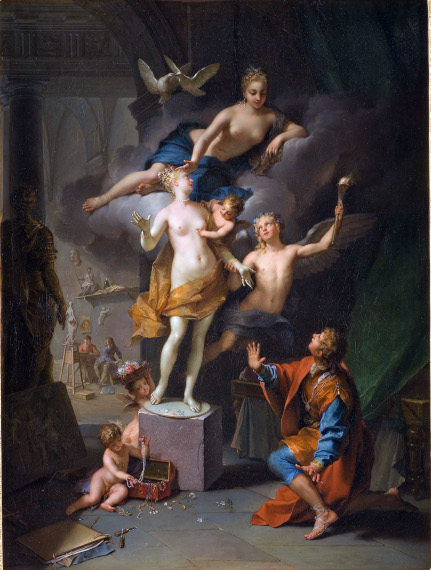 Illustration  for: Jean Raoux, Pygmalion amoureux de sa statue (Pygmalion worships his statue), 1717, oil on canvas.