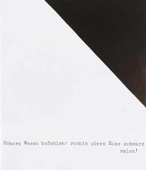 Illustration  for: Sigmar Polke, Höhere Wesen befahlen: rechte obere Ecke schwarz malen!, 1969, lacquer on canvas, Froehlich Collection, Stuttgart. © The Estate of Sigmar Polke, Cologne / VG Bild-Kunst, Bonn 2025