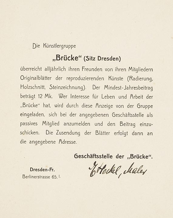 Erich Heckel - Mitgliederwerbung der Künstlergruppe "Brücke" (4 Bll.) - Altre immagini