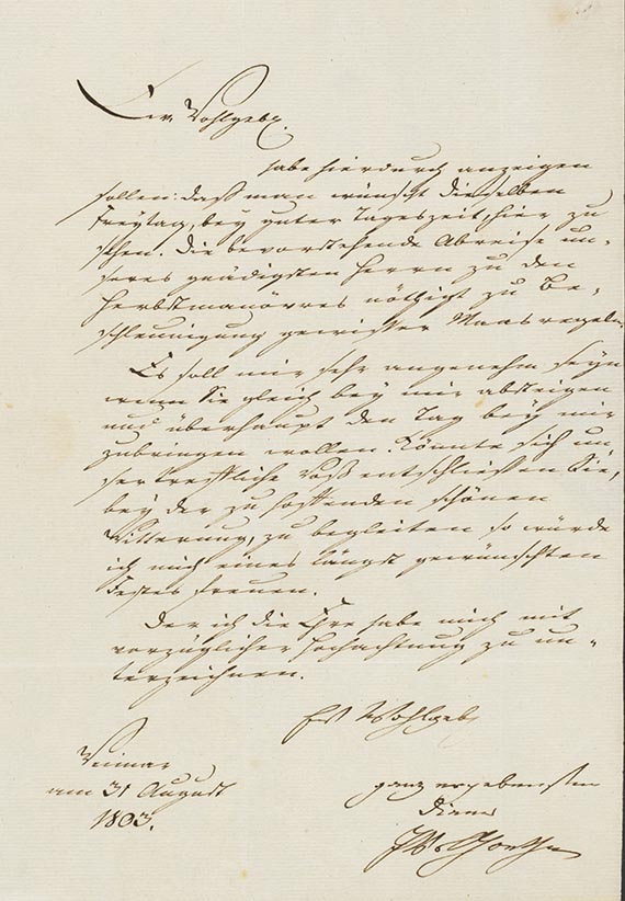Johann Wolfgang von Goethe - G 12: Brief von Schreiberhand an H. C. A. Eichstädt. 1 S.