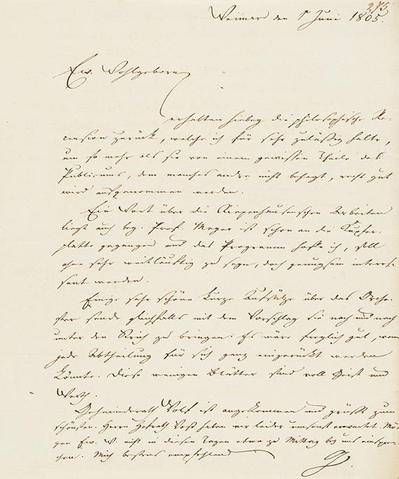 Johann Wolfgang von Goethe - G 18: Brief von Schreiberhand an H. C. A. Eichstädt. 1 S.