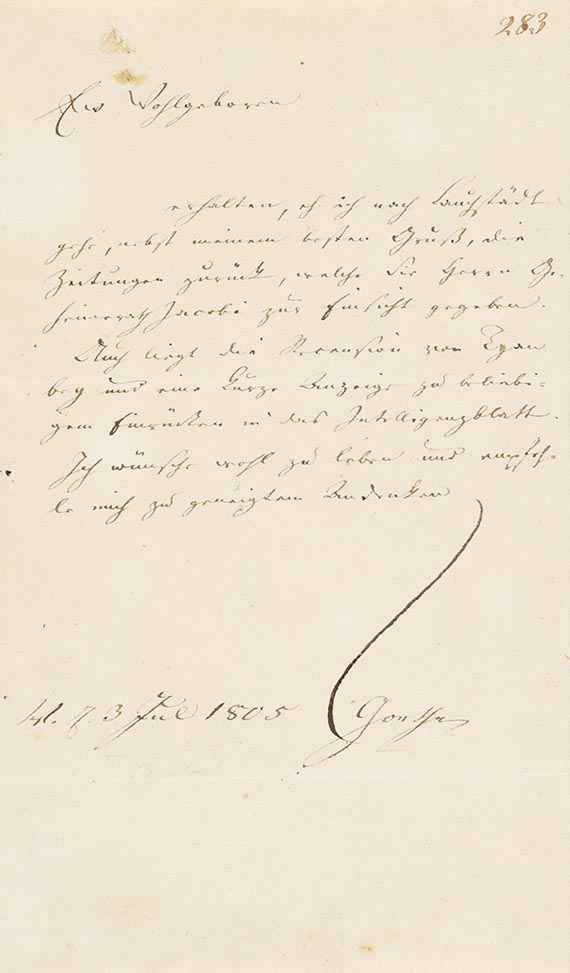 Johann Wolfgang von Goethe - G 19: Brief von Schreiberhand an H. C. A. Eichstädt. 1 S.