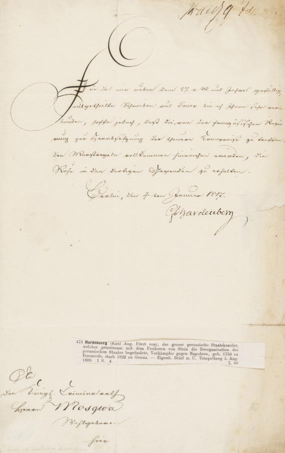 K. A. von Hardenberg - Brief an F. W. Mosqua