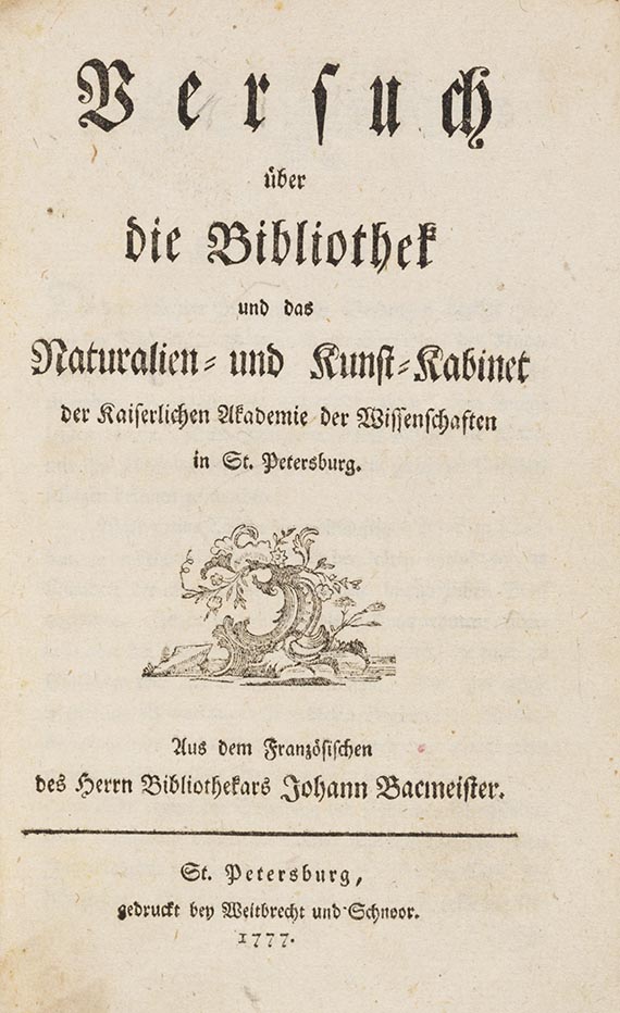 Johann Vollrath Bacmeister - Versuch über die Bibliothek  ... in St. Petersburg