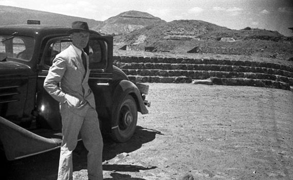 Illustration for: Joseph Albers with the Albers family car, Teotihuacan, Mexico, 1936. © 2025 The Josef and Anni Albers Foundation/Artist Rights Society, New York.