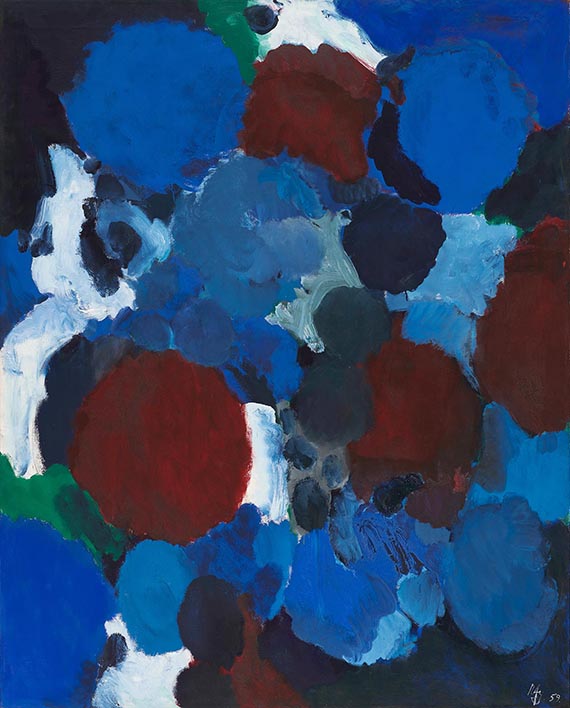 Illustration for: Ernst Wilhelm Nay, Ontario Blau, 1959, oil on canvas, Kunstmuseum Basel. ©Ernst Wilhelm Nay Stiftung, Köln/VG Bild-Kunst, Bonn 2025.