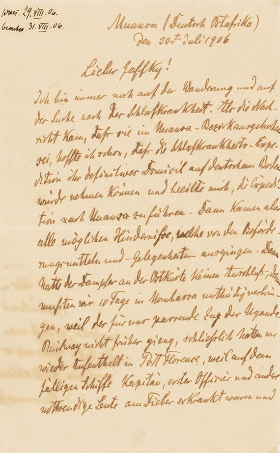 Robert Koch - Eigh. Brief m. U. an Georg Gaffky, Bakteriologe