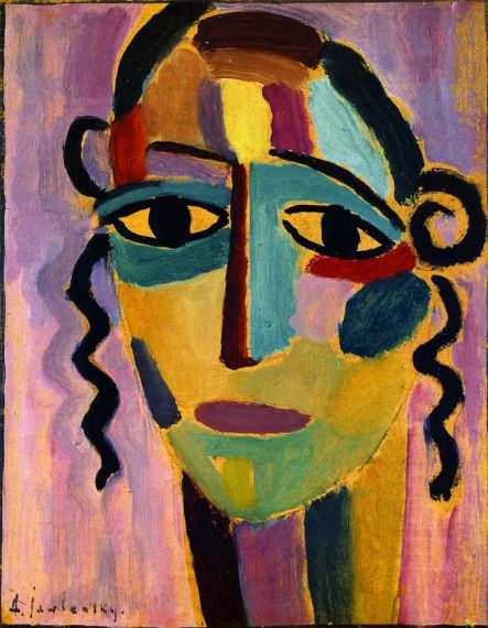 Illustration  for: Alexej von Jawlensky, Mystischer Kopf (Mystical Head), 1917, oil on cardboard, Hessisches Landesmuseum Darmstadt.