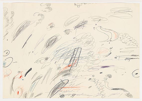 Illustration  for: Cy Twombly, Untitled, 1964, graphite, colored pencil, and wax crayon on paper, Whitney Museum, New York. &copy; Cy Twombly Foundation