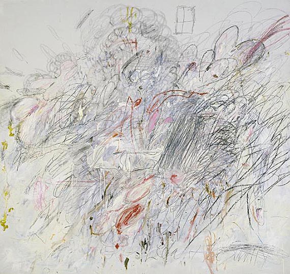 Illustration  for: Cy Twombly, Leda and the Swan, 1962, oil, pencil, and wax crayon on canvas, Museum of Modern Art, New York. &copy; Cy Twombly Foundation