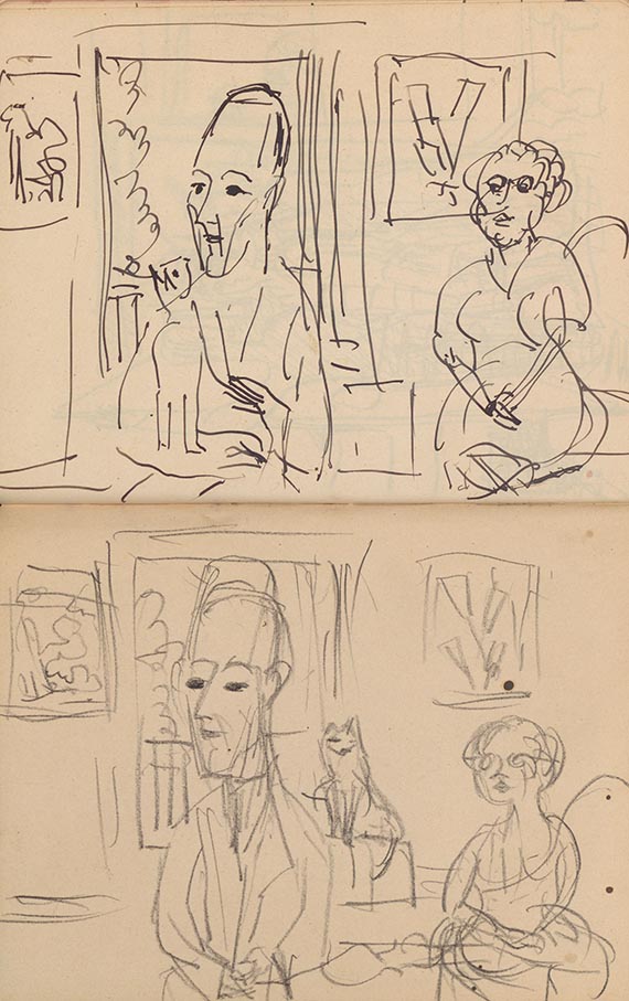 Illustration for: E. L. Kirchner, one page from his sketchbook 174/47, ca. 1935, india ink and pencil, Kirchner Museum Davos.