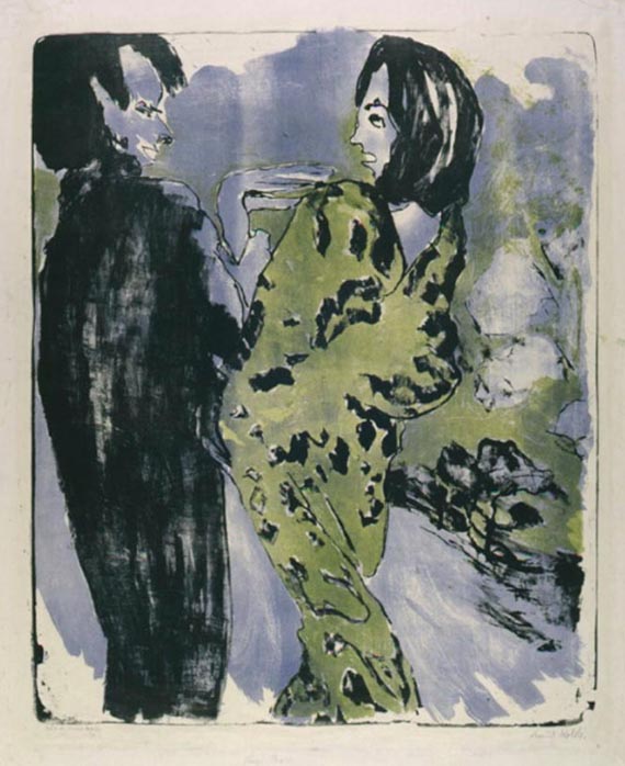Illustration  for: Emil Nolde, Junges Paar (Young Couple), 1913, color lithograph.&copy; Nolde Stiftung Seeb&uuml;ll 