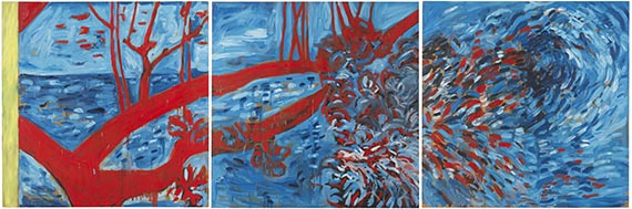 Pat Steir - Red Tree, Blue Sky, Blue Water (Triptych)